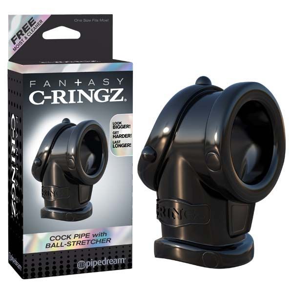 Fantasy c-ringz cock pipe with ball stretcher - Product front view and box front view | Flirtybay.com.au